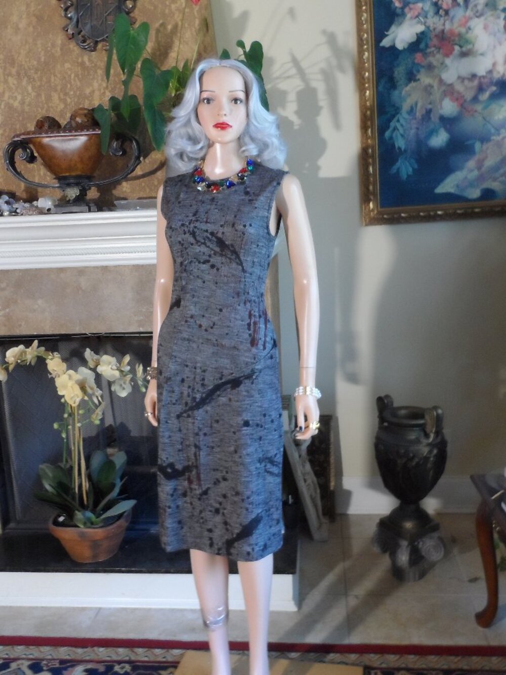 Bottega Veneta Gray Abstract Print Wool Knit Sheath Dress Size IT 40- US 4